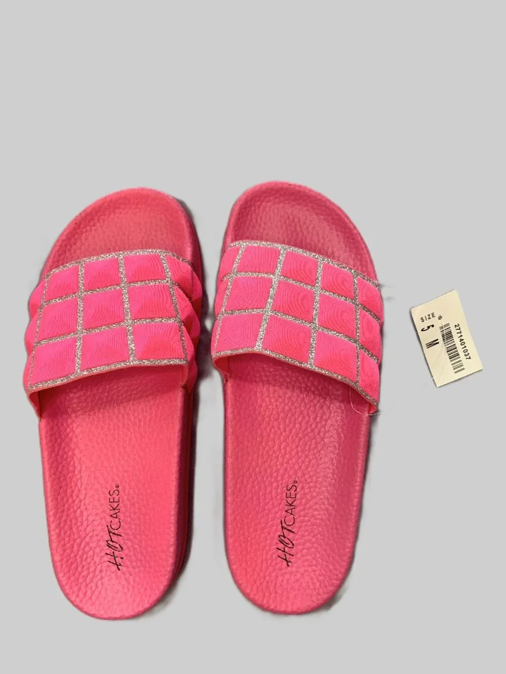 Brand New Girls’ Hotcakes Slide Slippers Pink Sparkles Size 5